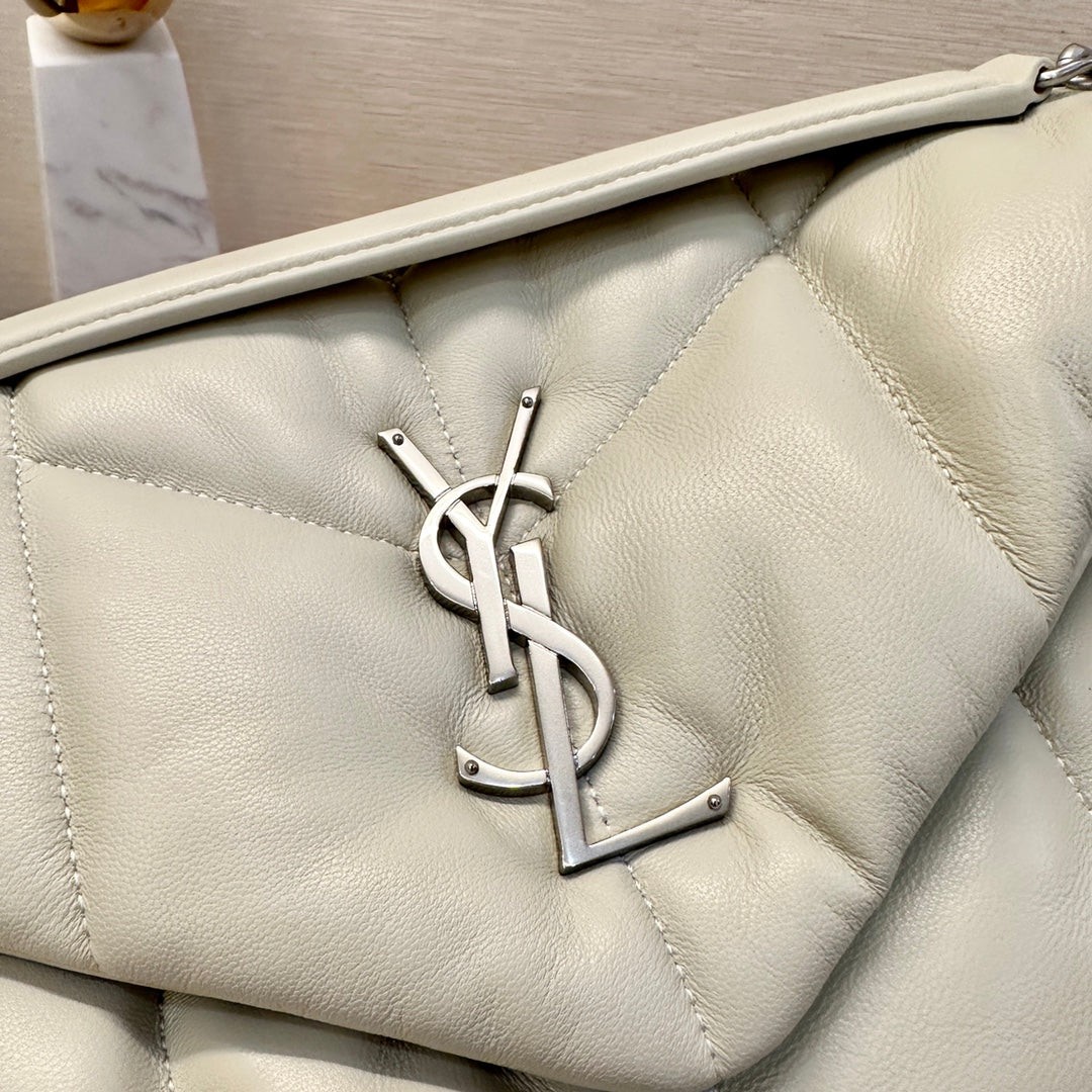 WHITE YSL LOULOU PUFFER BAG 35