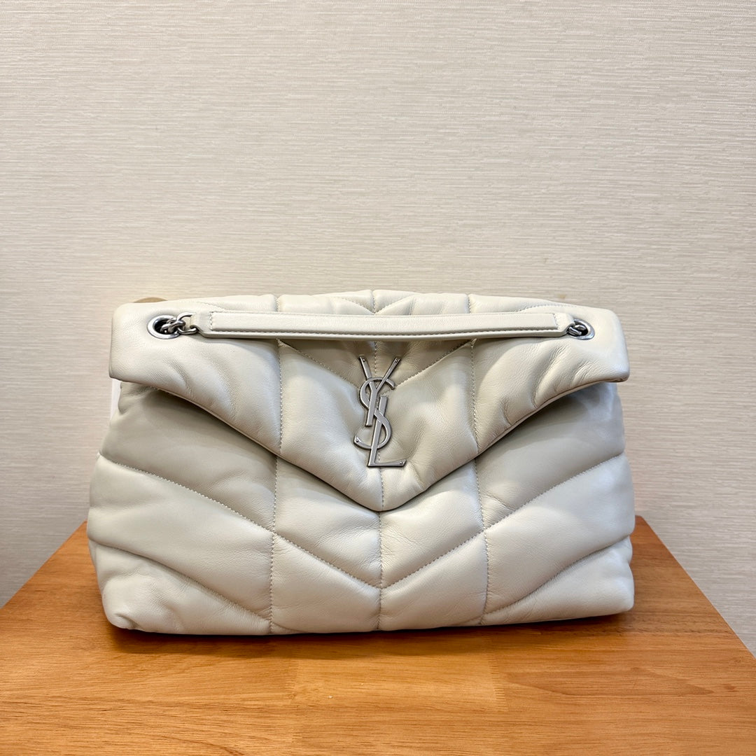 WHITE YSL LOULOU PUFFER BAG 35