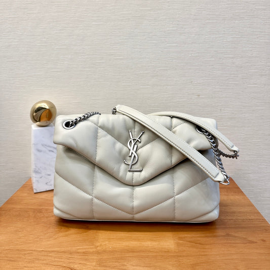 WHITE YSL LOULOU PUFFER BAG 29