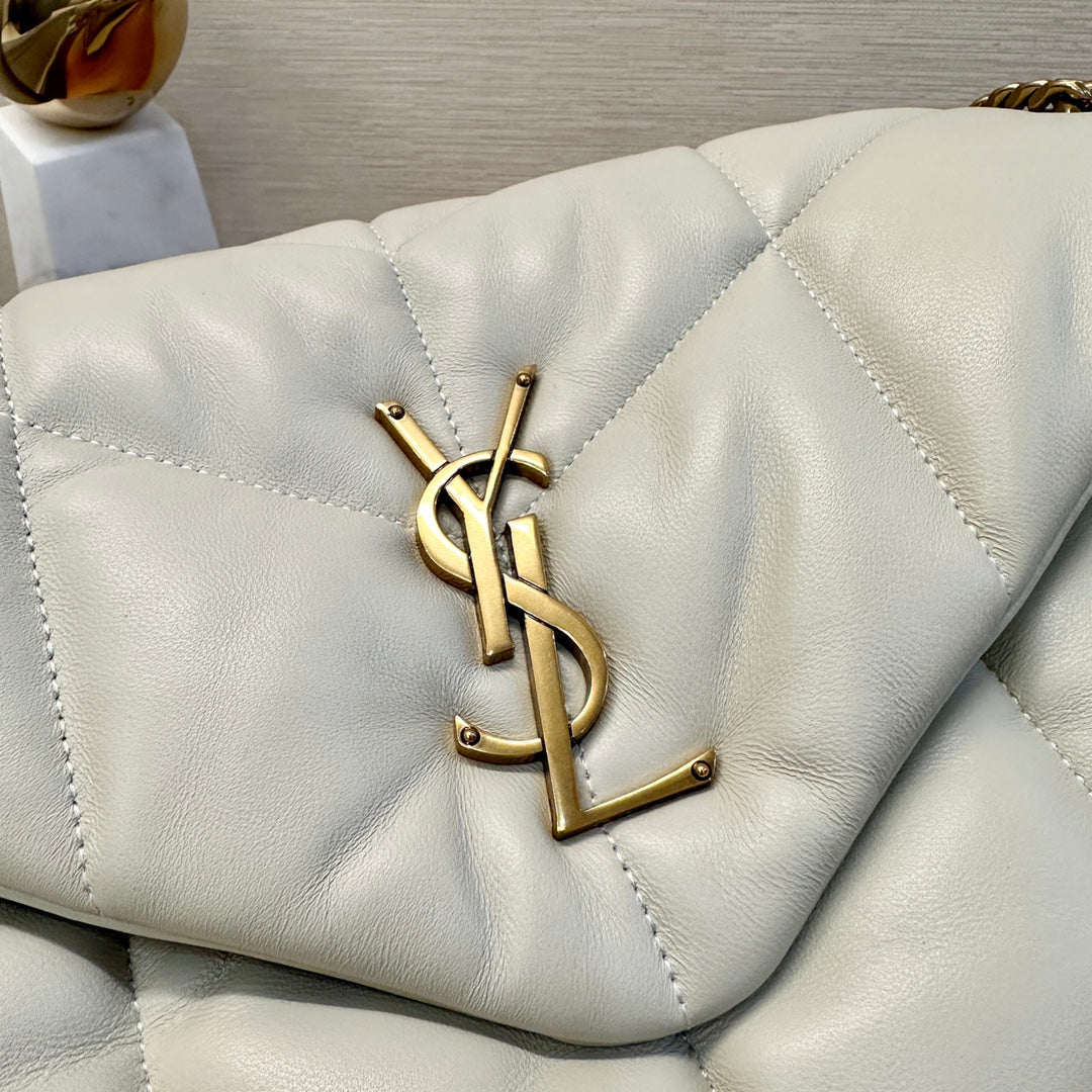 WHITE YSL LOULOU PUFFER BAG 35