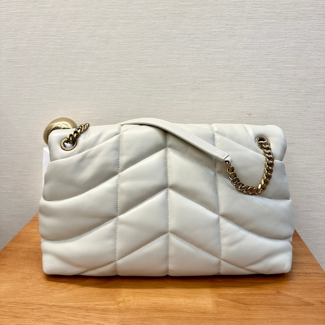 WHITE YSL LOULOU PUFFER BAG 35