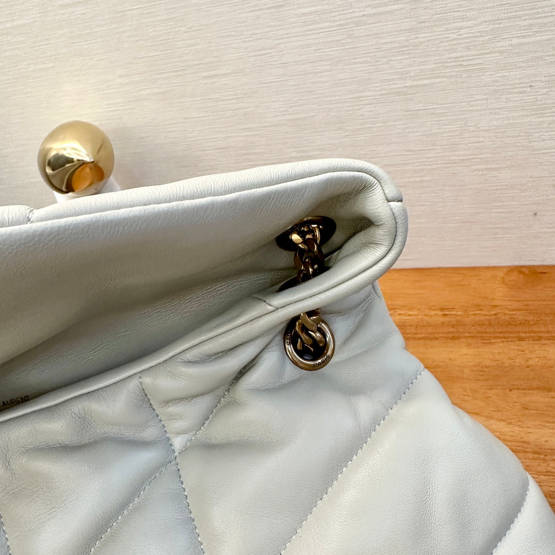 WHITE YSL LOULOU PUFFER BAG 35