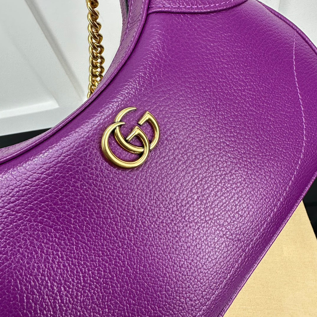 GUCCI Calfskin Matelasse Small GG Marmont Chain Shoulder Bag Shine Purple  463458