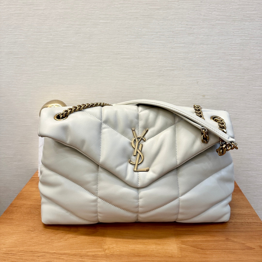 WHITE YSL LOULOU PUFFER BAG 35