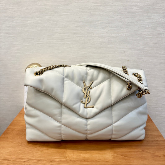 WHITE YSL LOULOU PUFFER BAG 35