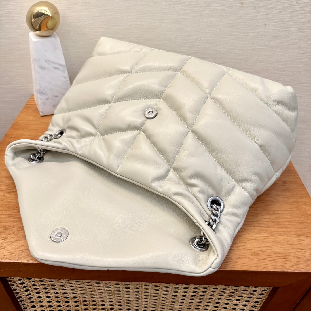 WHITE YSL LOULOU PUFFER BAG 35