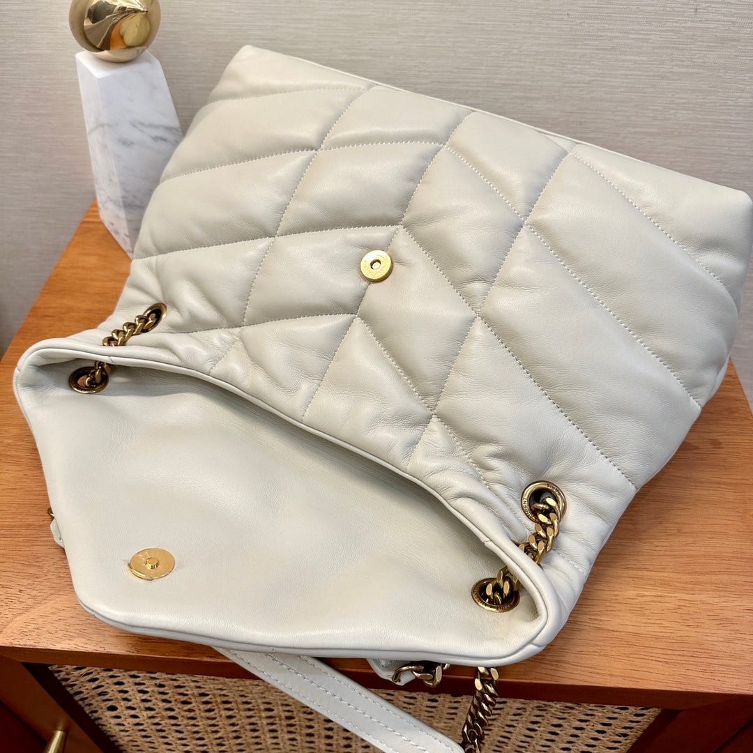 WHITE YSL LOULOU PUFFER BAG 35