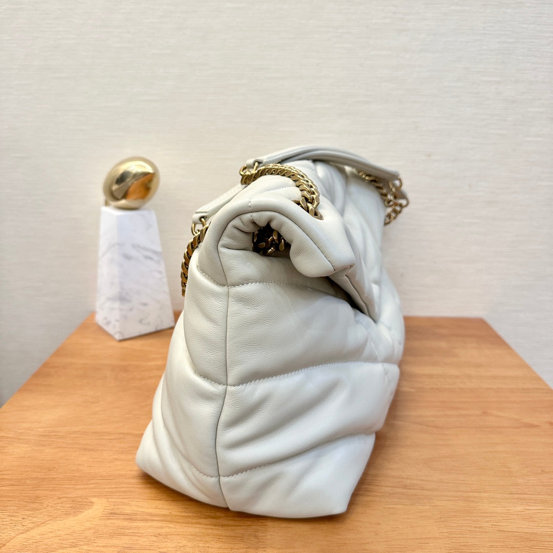 WHITE YSL LOULOU PUFFER BAG 35