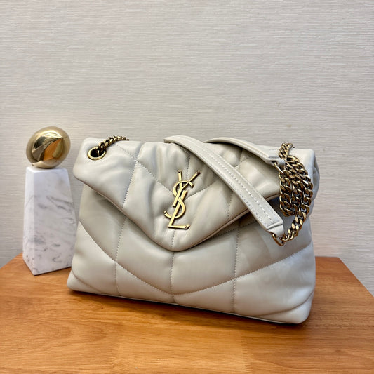 WHITE YSL LOULOU PUFFER BAG 29