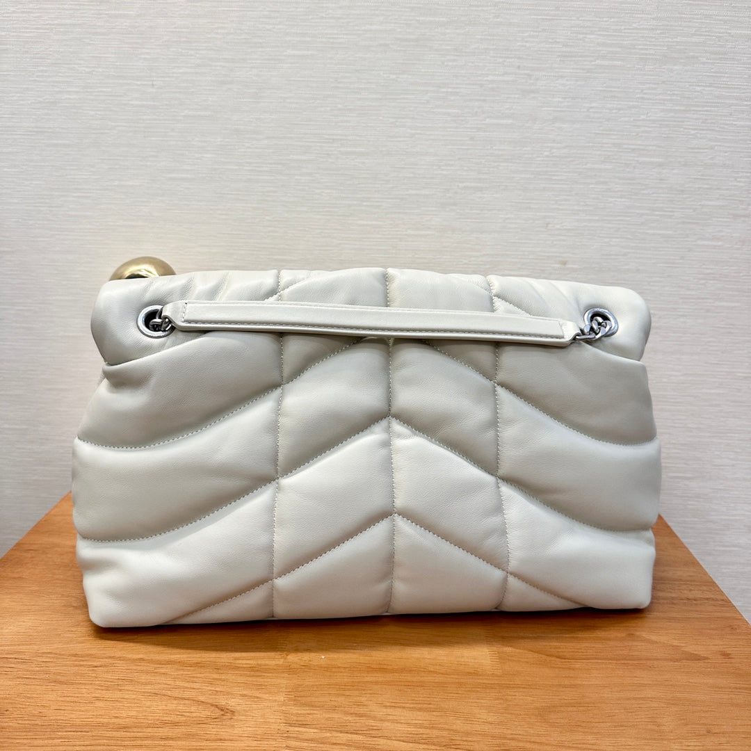 WHITE YSL LOULOU PUFFER BAG 35